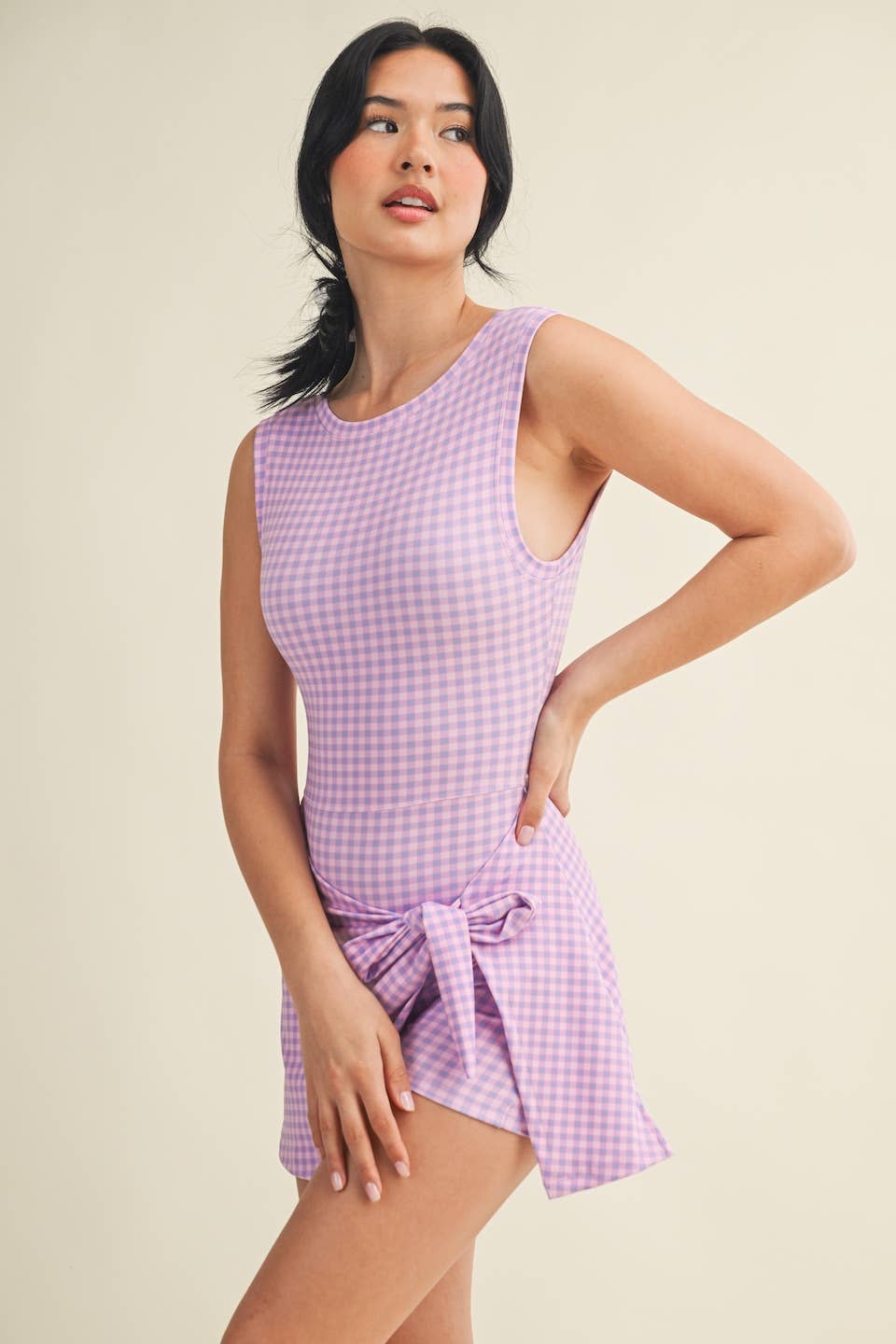 Gingham Print Sleeveless Wrap Tie Front Dress