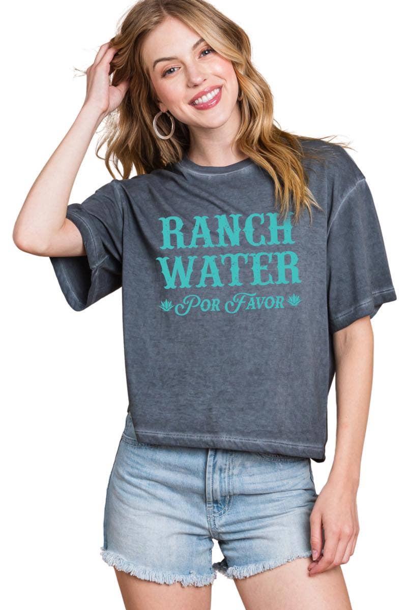 Ranch Water Por Favor Graphic S/S Lunar Dye Faux Crop
