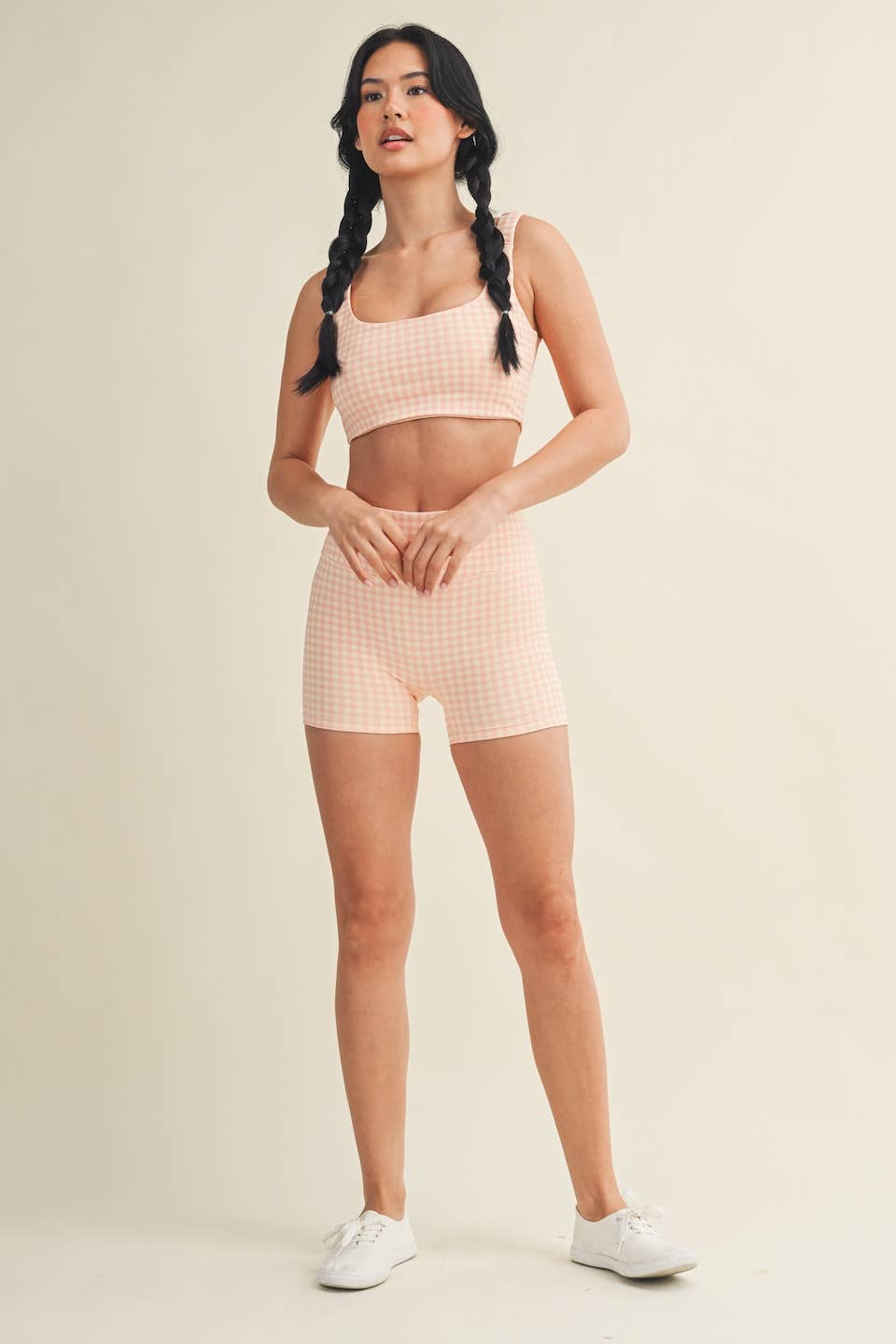 Gingham Print Ruched Bra Top