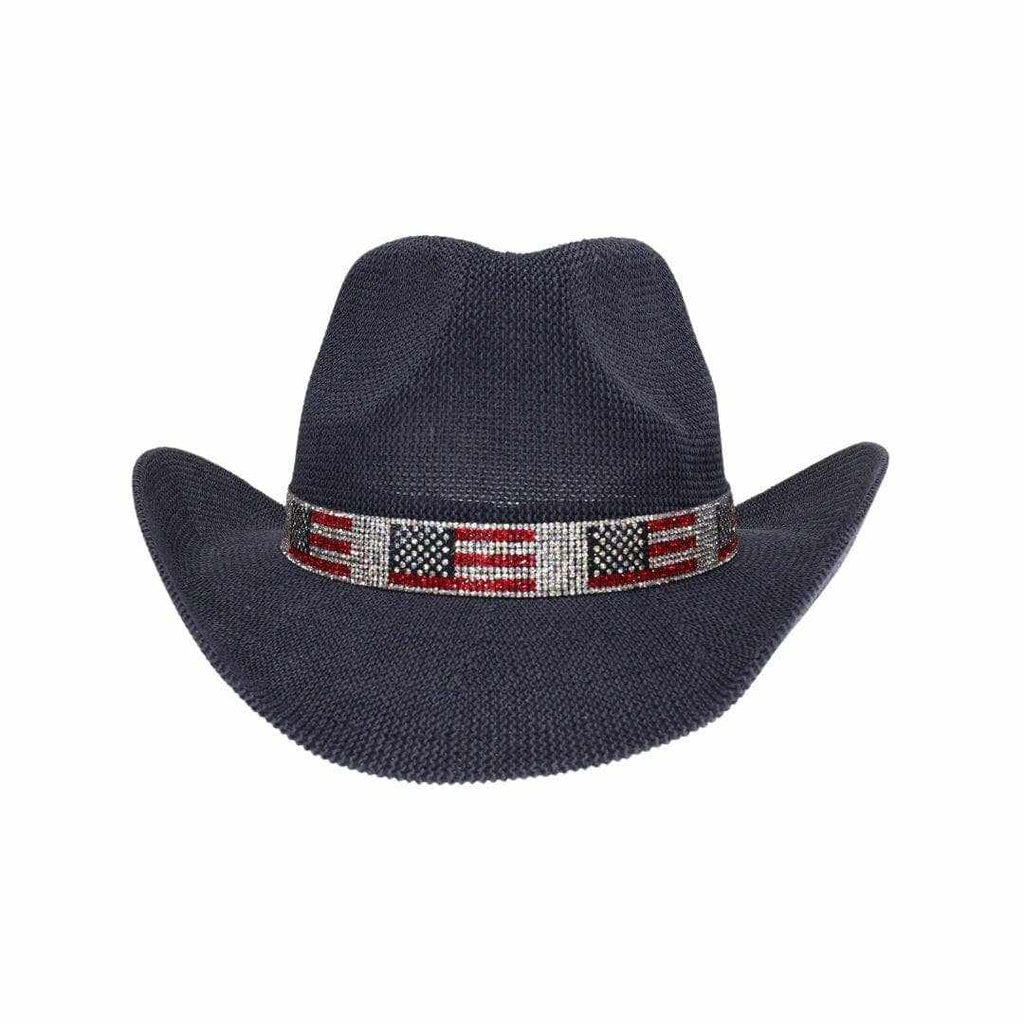 CBC0030 Fairhope Rhinestone American Flag Band Straw Cowboy Hat