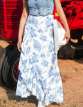 Summer floral print ruffle boho maxi skirt