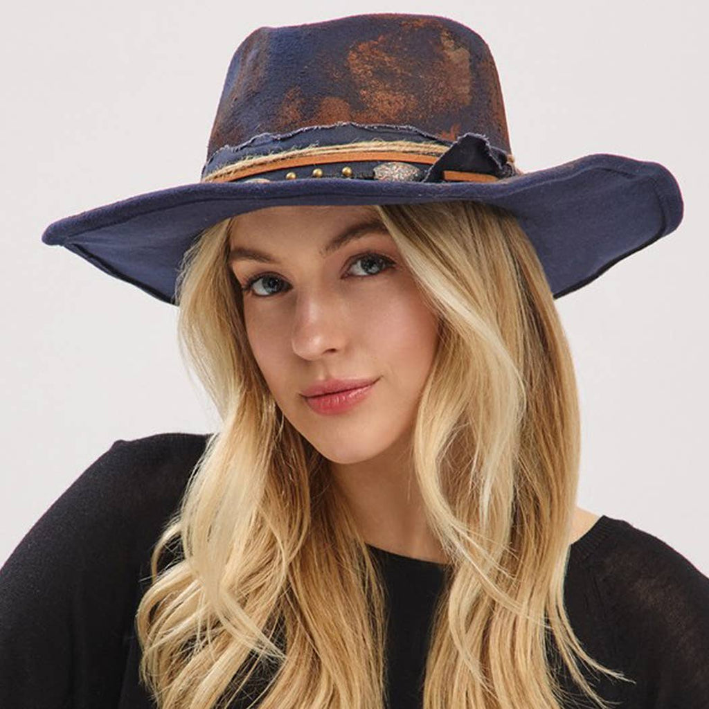 Women's Shapeable Cowgirl Fedora Hat – Distressed Fabric & Multi Band