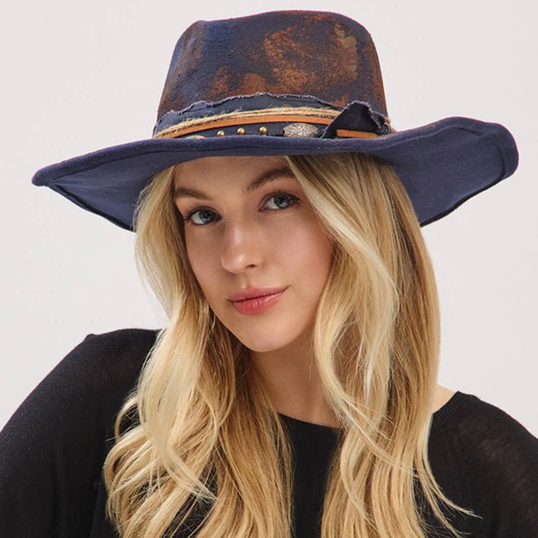 Women's Shapeable Cowgirl Fedora Hat – Distressed Fabric & Multi Band