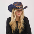Distressed Fabric Multi Band Cowgirl Fedora Hat