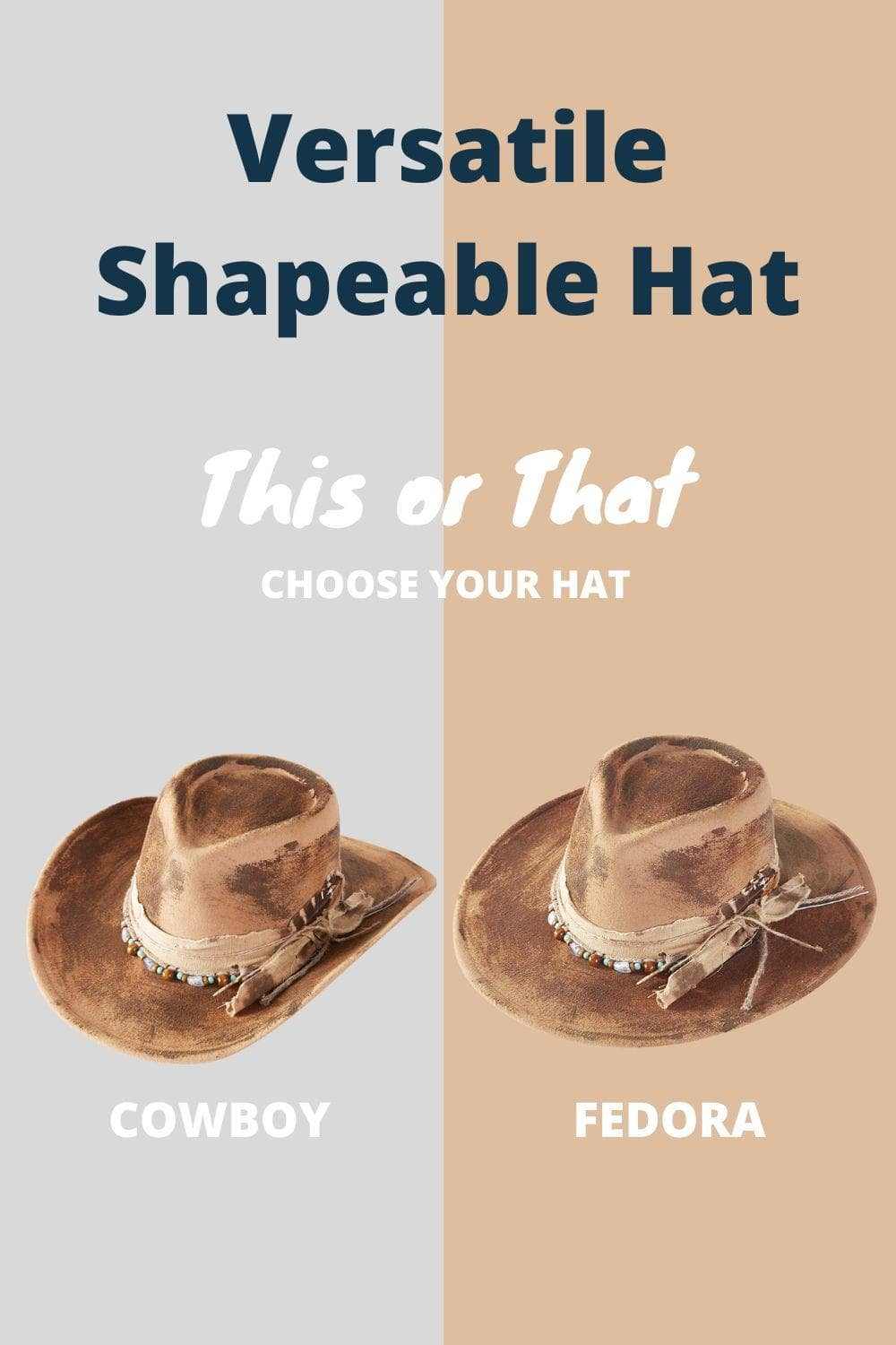 MH0274 Vintage Shapeable Cowboy/Fedora Hat