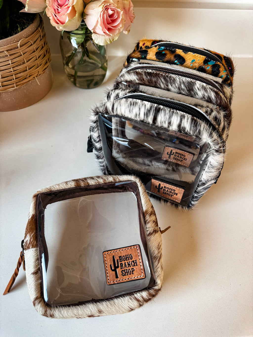 Cowhide Cosmetic Clear Case - Toiletry Makeup Travel Bag