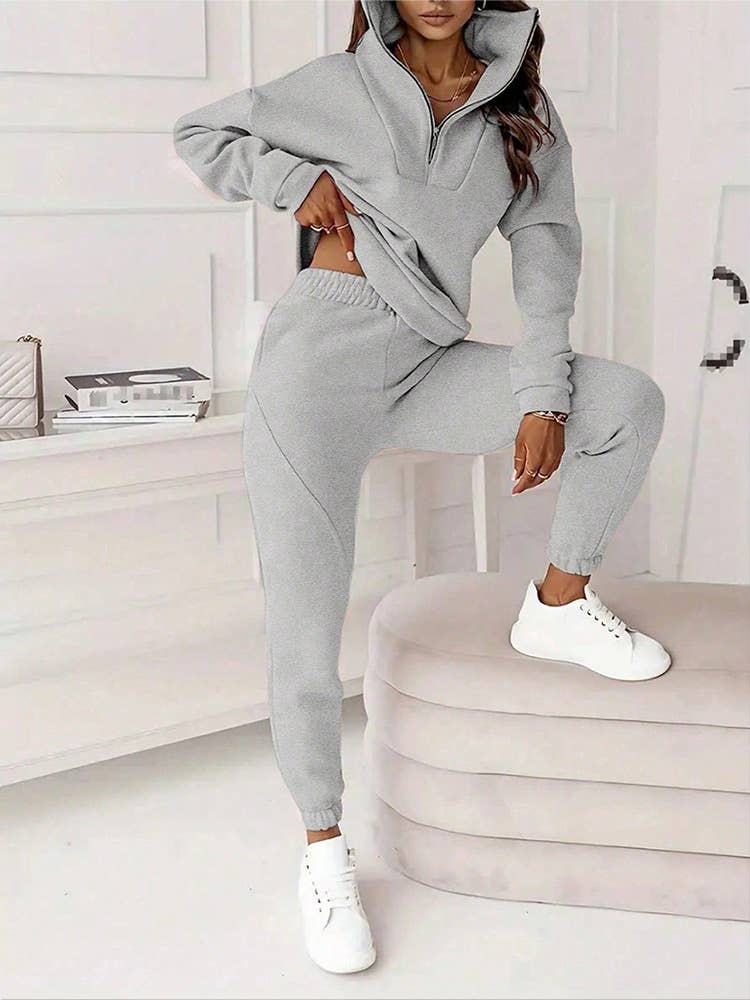 Half-Zipped Collar Sweatshirt Piping Pants Set
