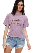Zutter Caviar Cowboy Vintage Washed Western Graphic Faux Crop Tee