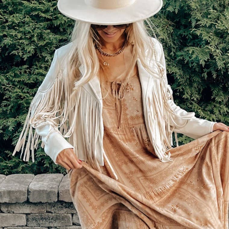 Crop Western Cowgirl Faux Suede Tassel Jacket