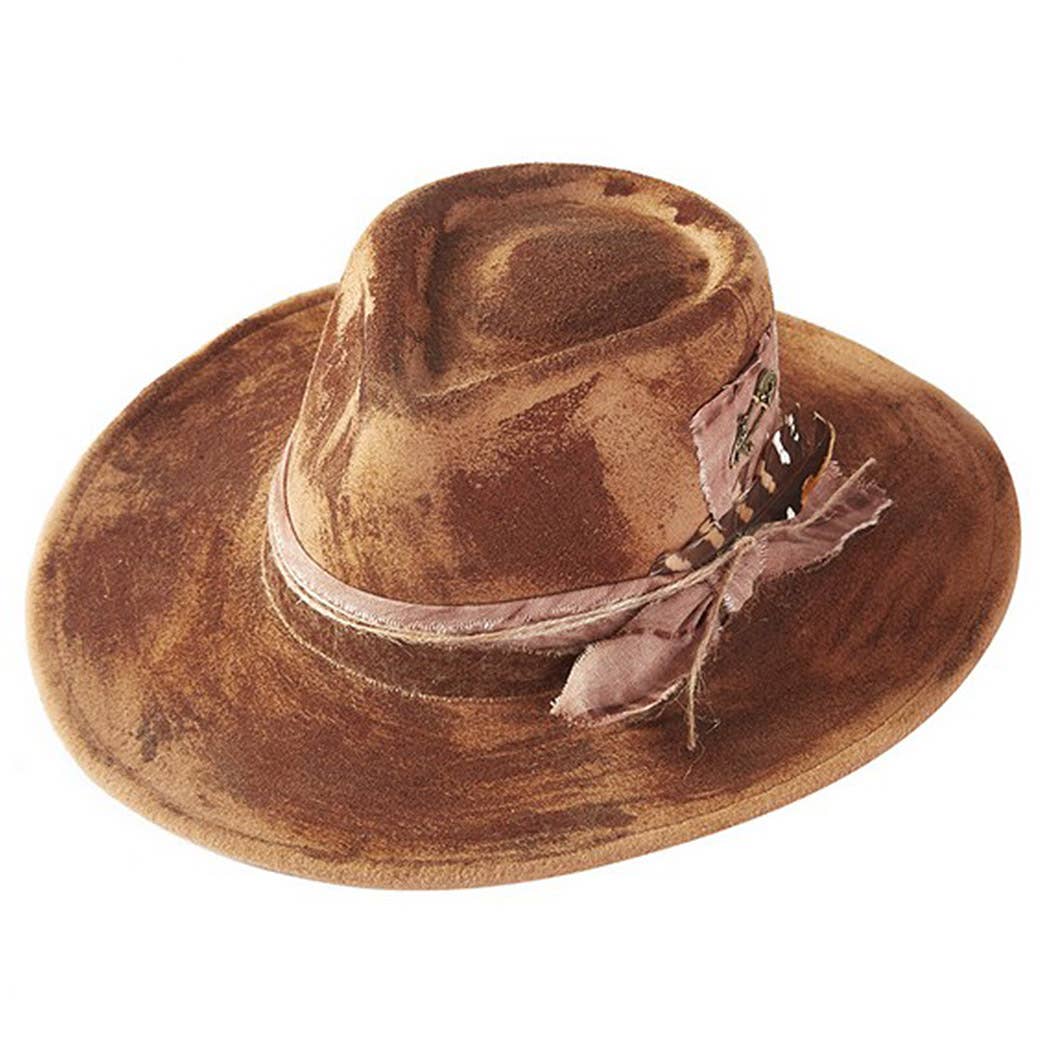 Women's Shapeable Cowgirl Fedora Hat – Feather & Distressed Band, Retro Charm