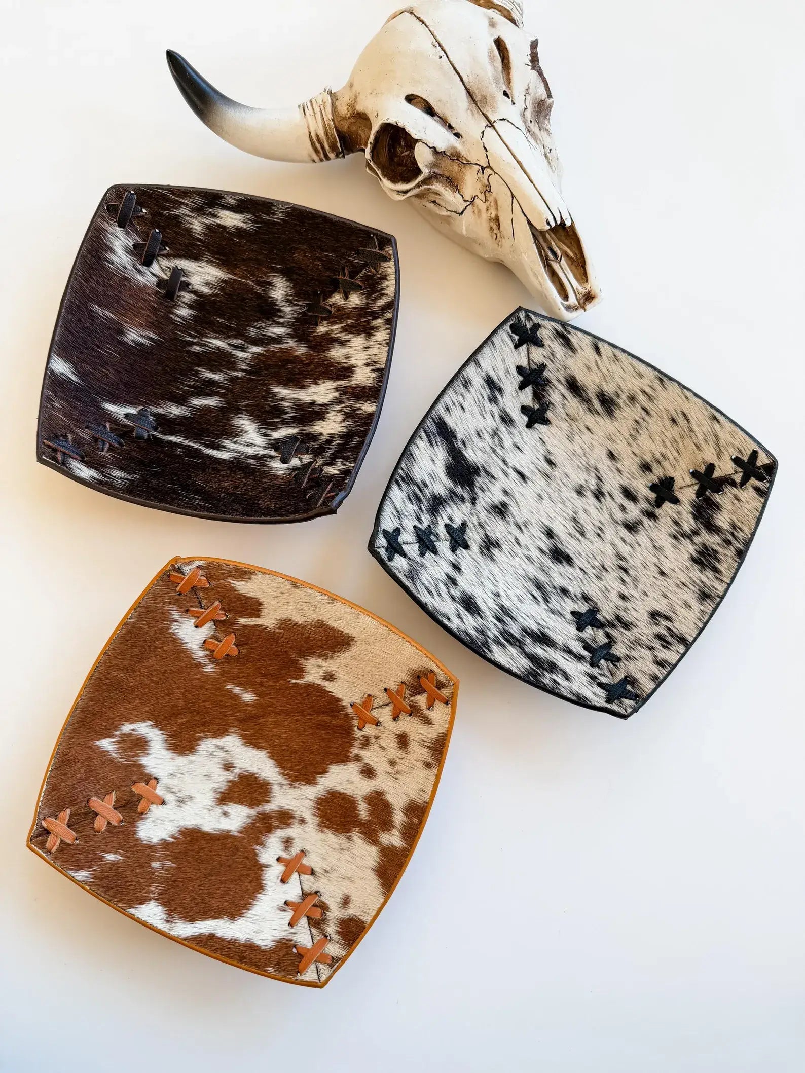 COWHIDE LEATHER TRAY - jewelry storage - Genuine Hair On