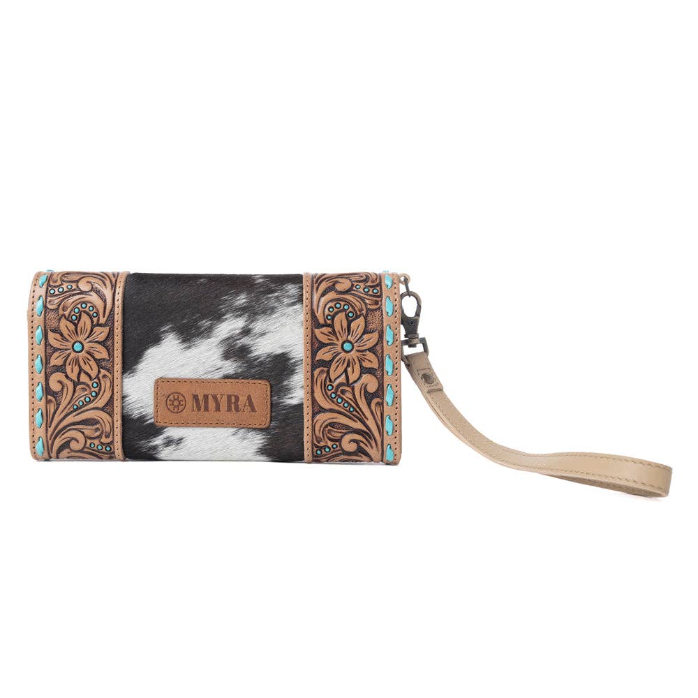 Myra Stoneflower Hairon Leather Women's Wristlet and Wallet in Onyx Pearl
