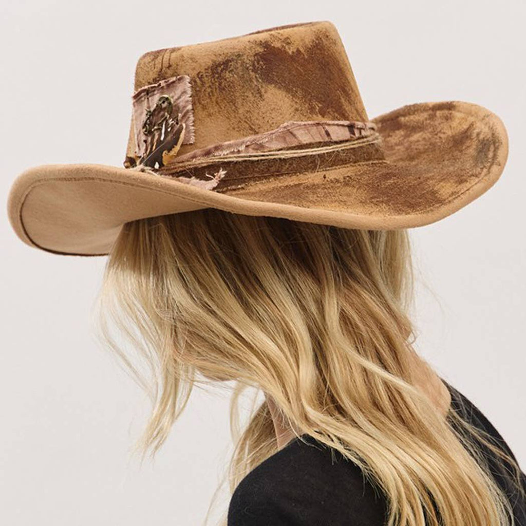 Women's Shapeable Cowgirl Fedora Hat – Feather & Distressed Band, Retro Charm