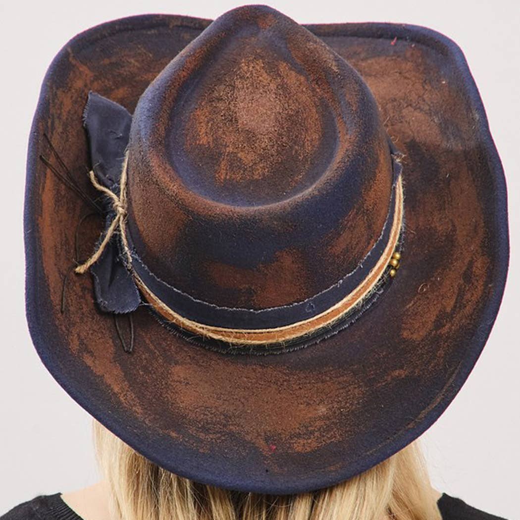 Women's Shapeable Cowgirl Fedora Hat – Distressed Fabric & Multi Band
