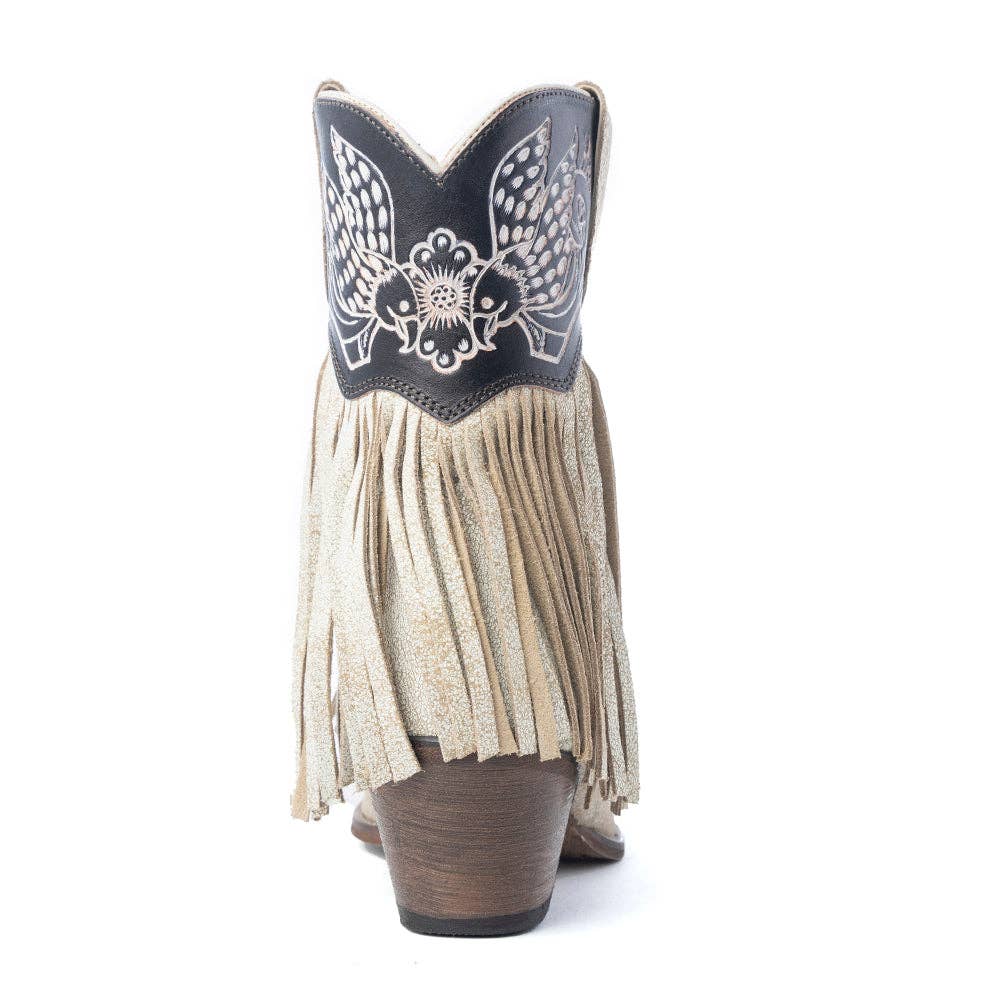 Canyon Night Bird Fringe Booties in Cream