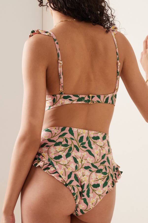 Little pink floral strappy one piece swimsuit