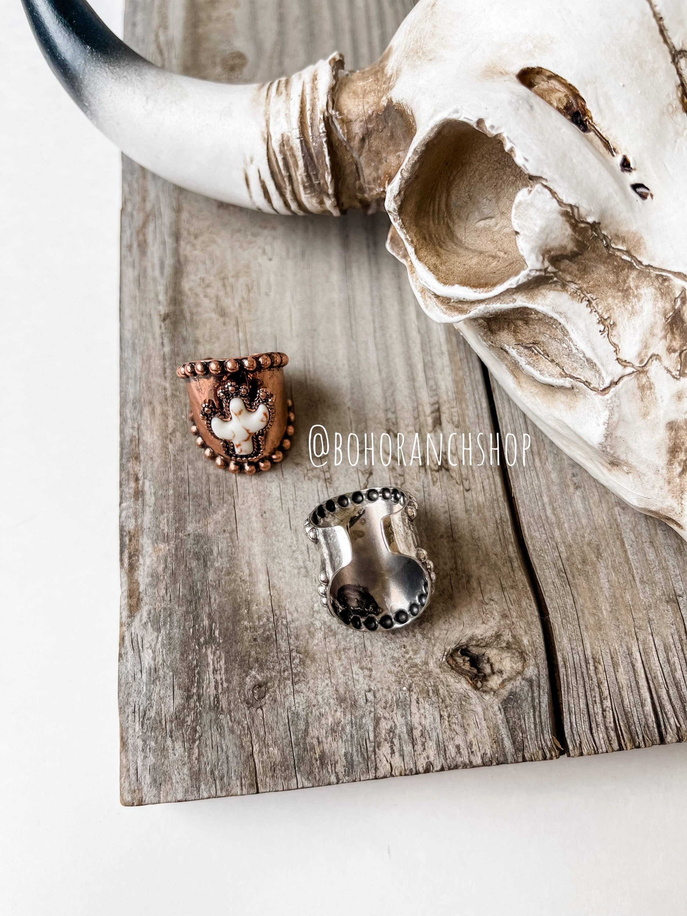 Stone Cuff Ring - cactus or thunderbird