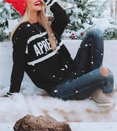 Loose pullover letter jacquard knit sweater