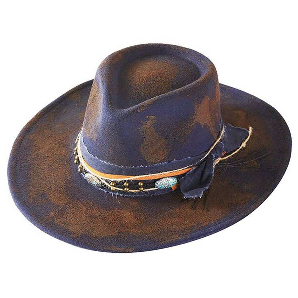 Women's Shapeable Cowgirl Fedora Hat – Distressed Fabric & Multi Band