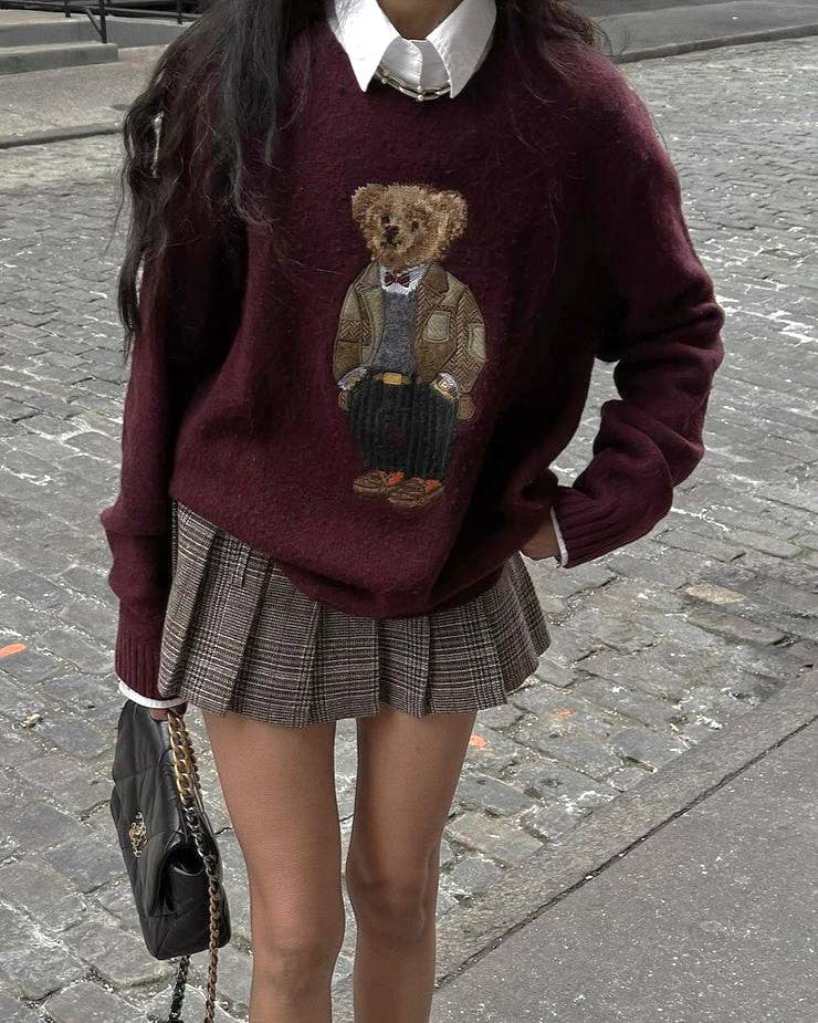 Vintage Bear Pattern Preppy Sweater