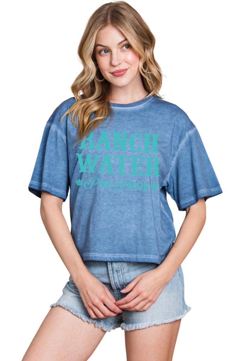 Ranch Water Por Favor Graphic S/S Lunar Dye Faux Crop