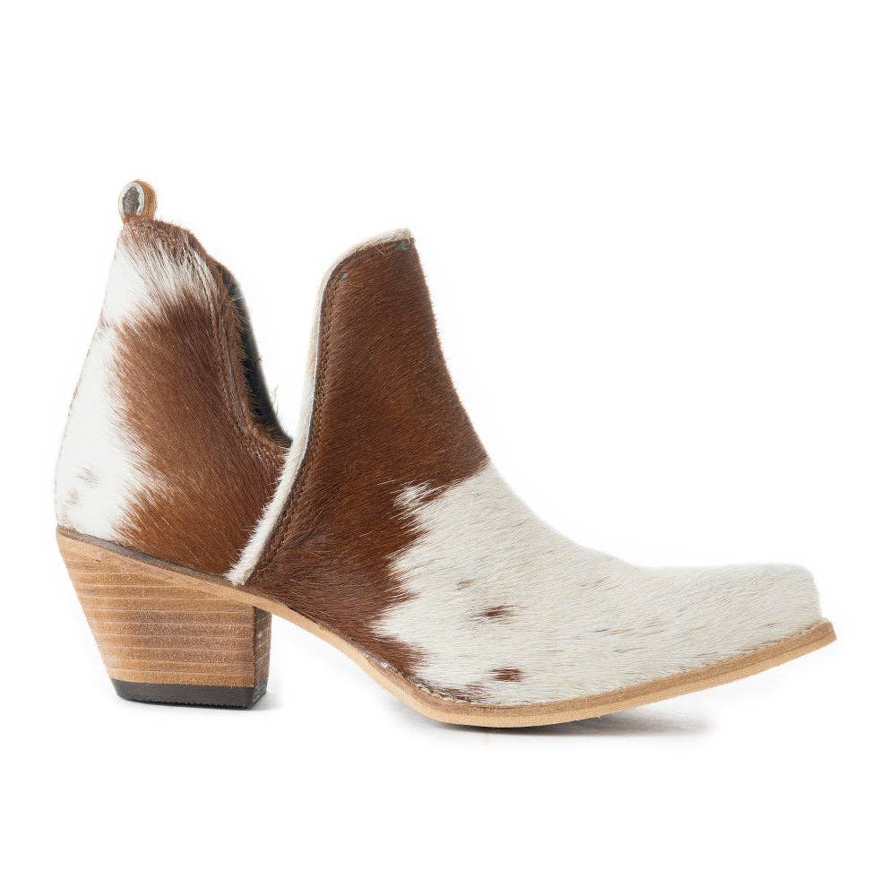Sunset Bloom Split-Top Hair-On Hide Boots In Speckled Fawn