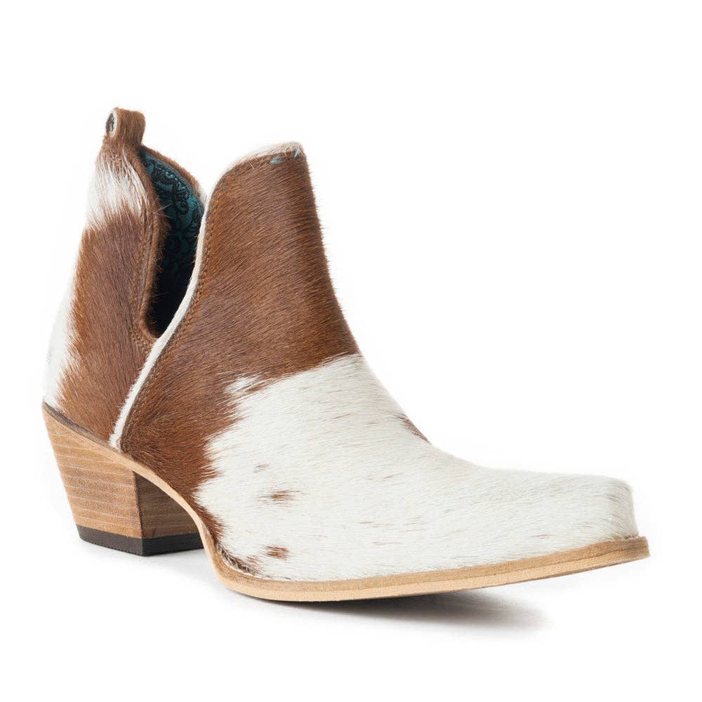 Sunset Bloom Split-Top Hair-On Hide Boots In Speckled Fawn
