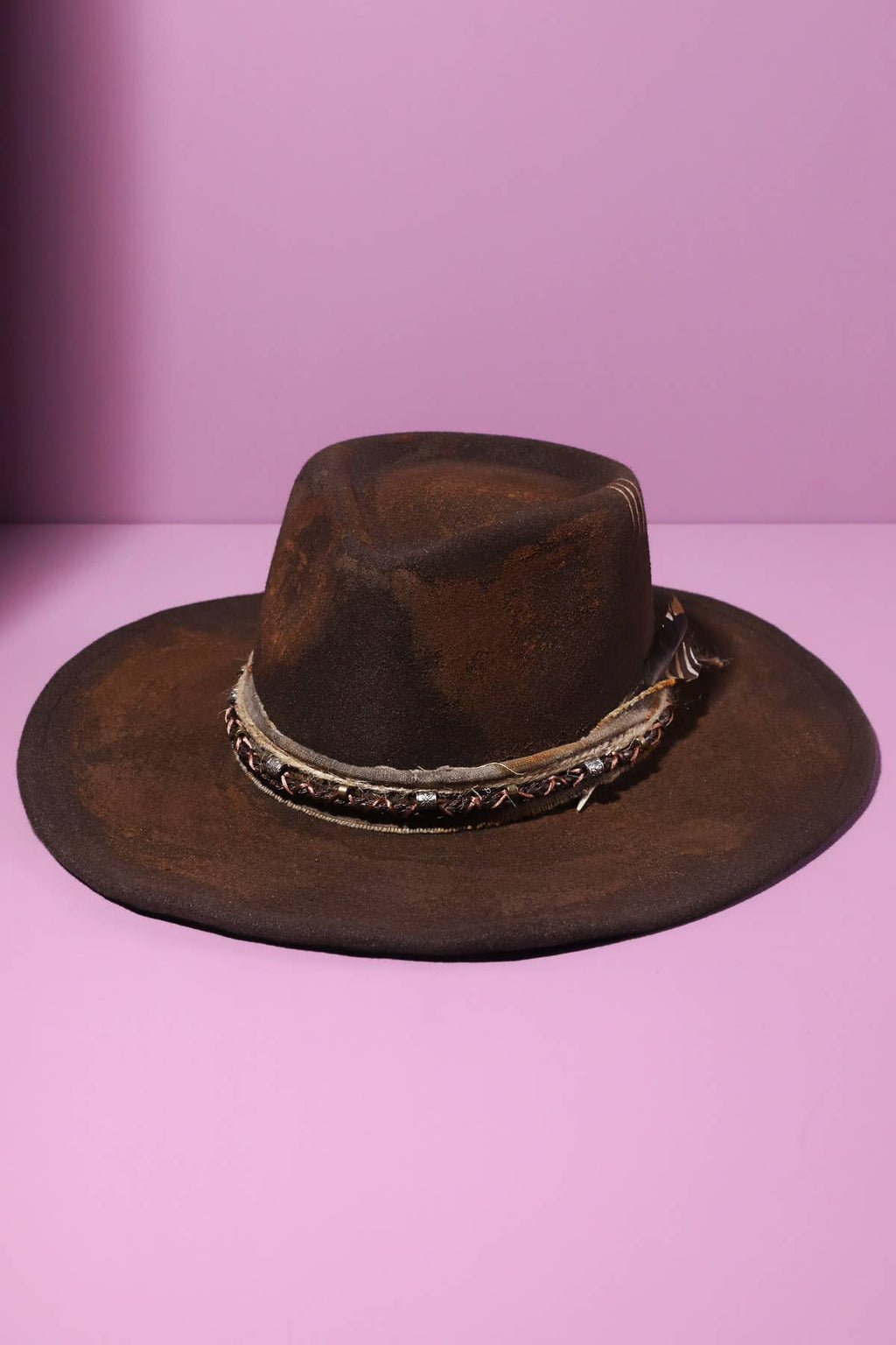 Vintage Versatile Shapeable Cowgirl Hat & Fedora with Beaded Band - Polyester, One Size, Brown