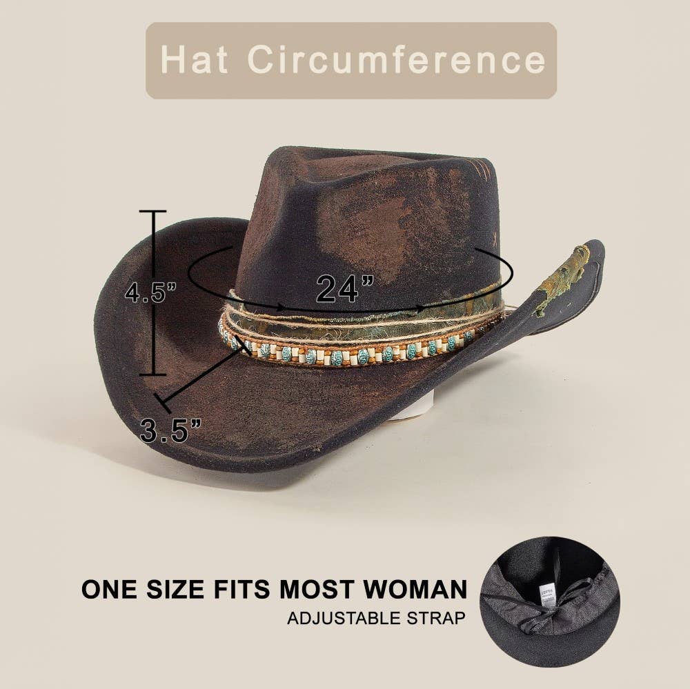 Rustic Beaded Strap Western Cowboy Hat