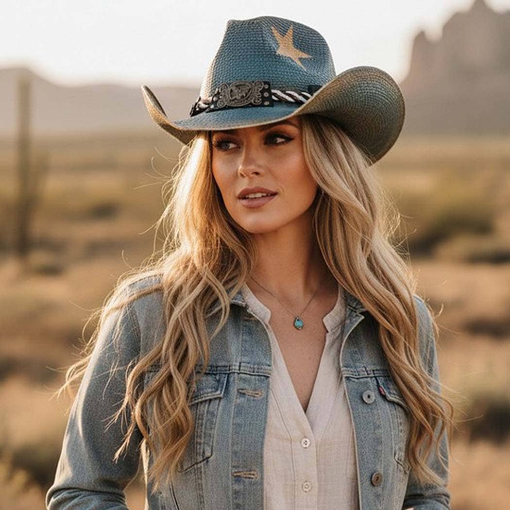 Distressed Cowboy Hat With Brass-Cplored Eagle Buckle, Braid