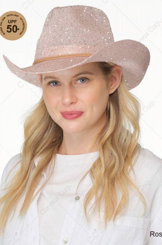Sequin detailing Cowboy hat with suede trim