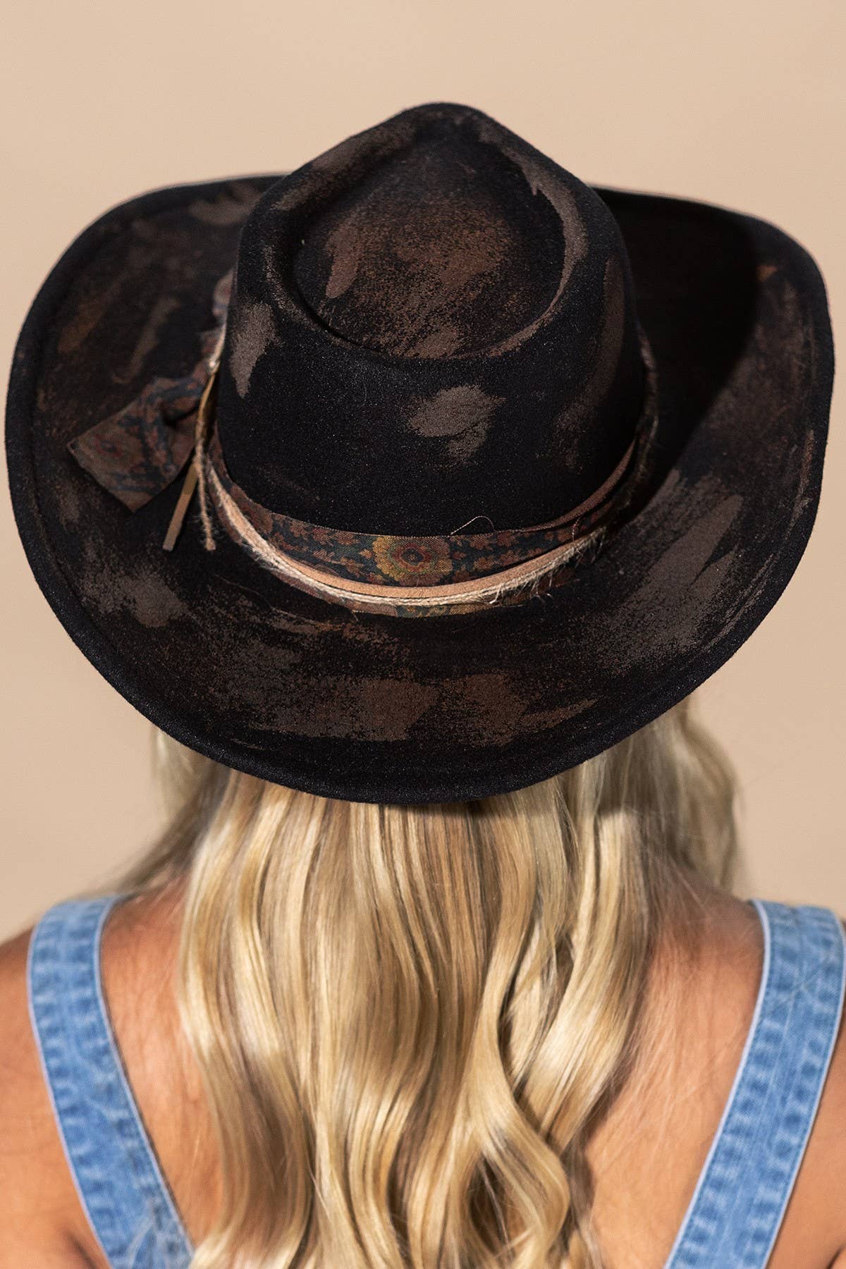 Vintage Shapeable Cowgirl & Fedora Hat - Distressed 2-in-1 Western Wide Brim Hat, One Size, Black