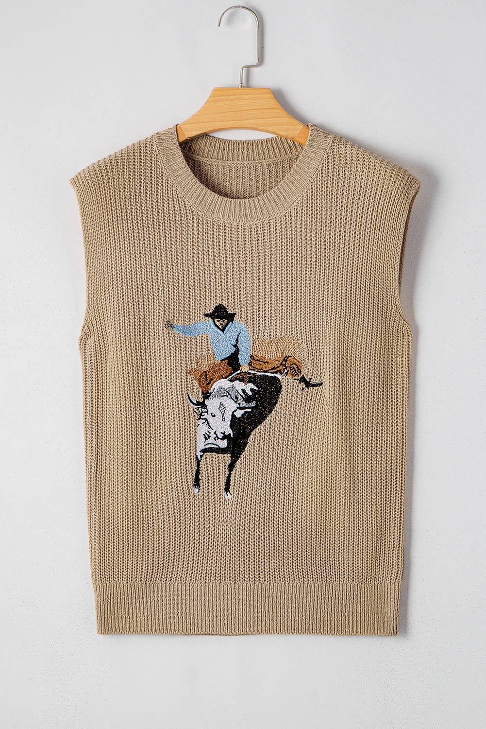 Western Embroidered Round Neck Sleeveless Sweater (S-XL)