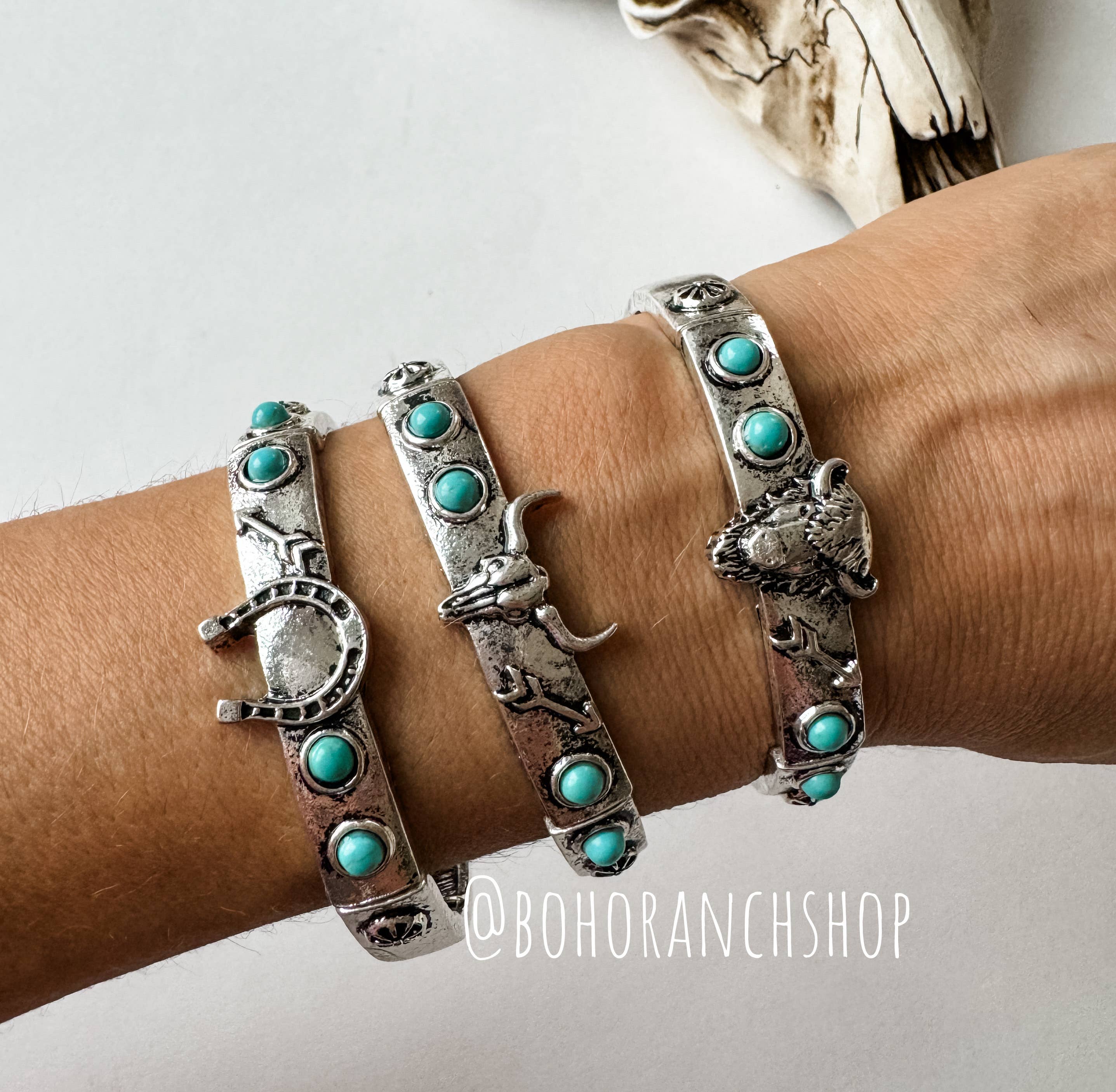 Western Boho Turquoise Stone Stackable Stretch Bracelet