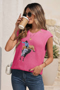 LDC Western Spring Cowboy Embroidery Sleeveless Sweater