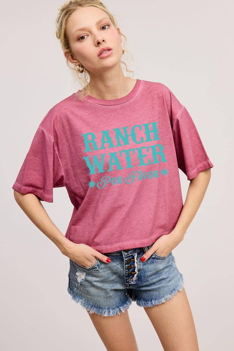 Ranch Water Por Favor Graphic S/S Lunar Dye Faux Crop