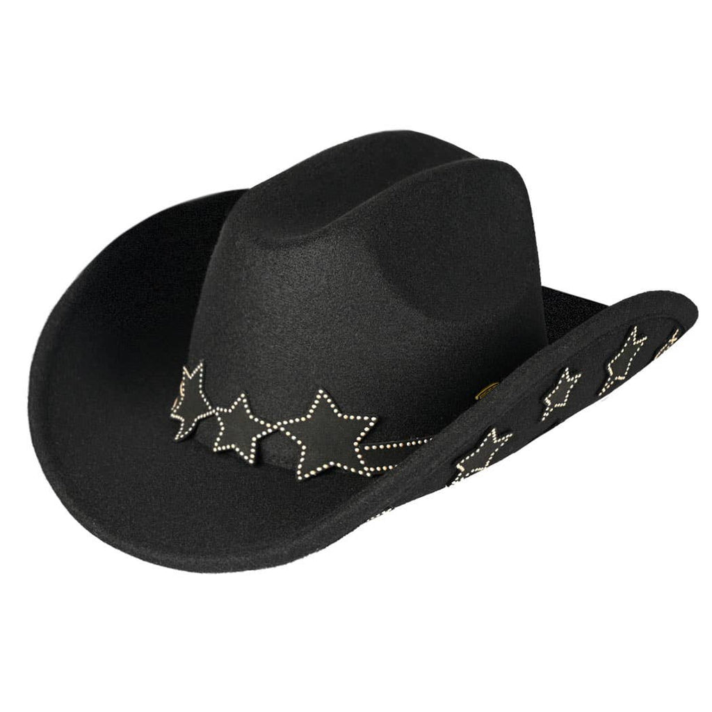 Vegan Felt Star Embellishment Cowboy Hat