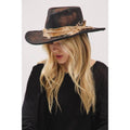 Distressed Cowgirl Fedora Hat with Feather & Fabric Band
