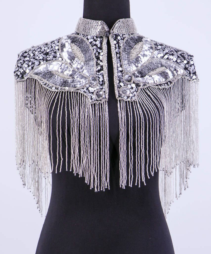8890 - Beaded Scarf with Collar - Silver