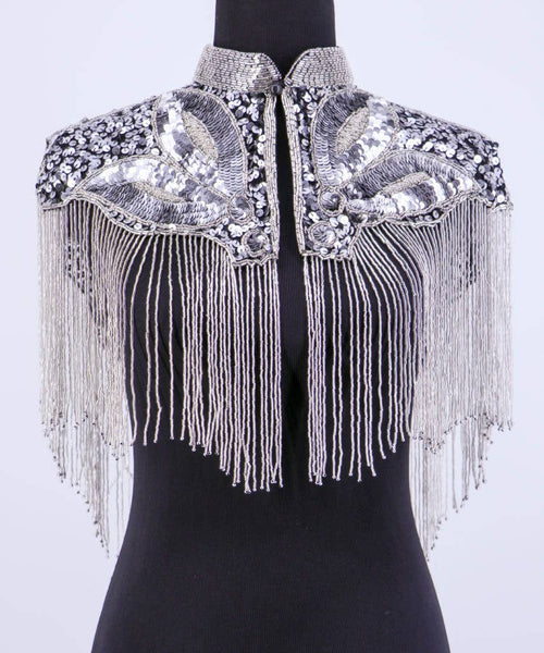 8890 - Beaded Scarf with Collar - Silver