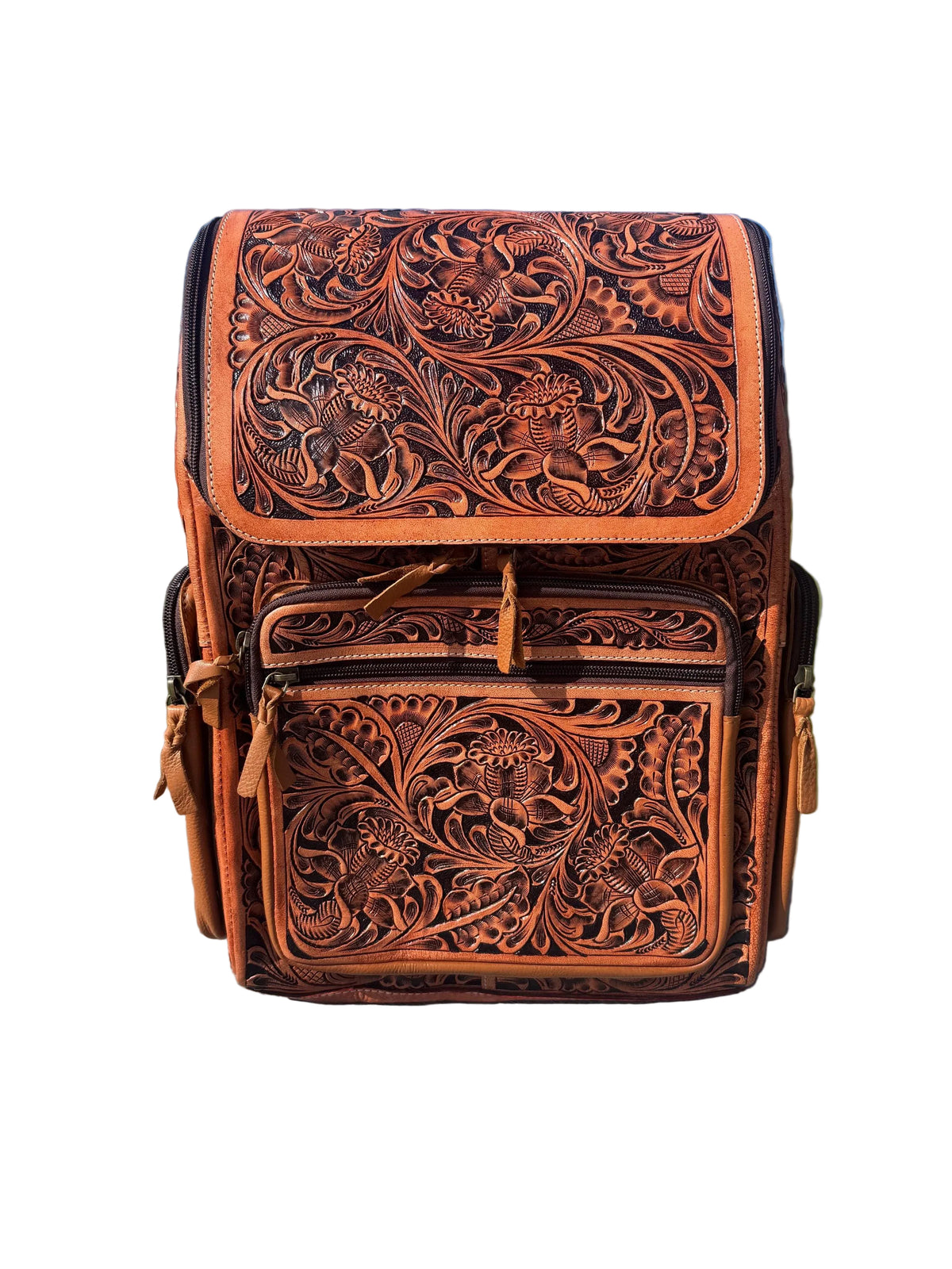 Fully Tooled Western Backpack Genuine Leather Diaper Bag Personal Item carry-on luggage by Double B Wild Rags