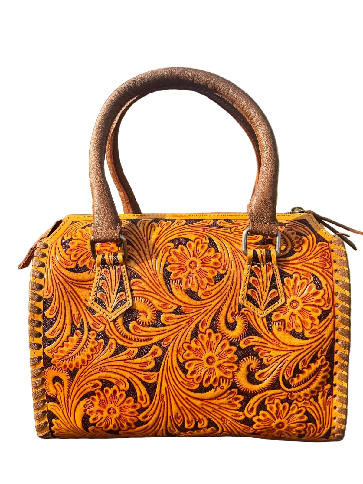 Sorrel Sunset Speedy Western Genuine Leather Barrel Bag Purse by Double B