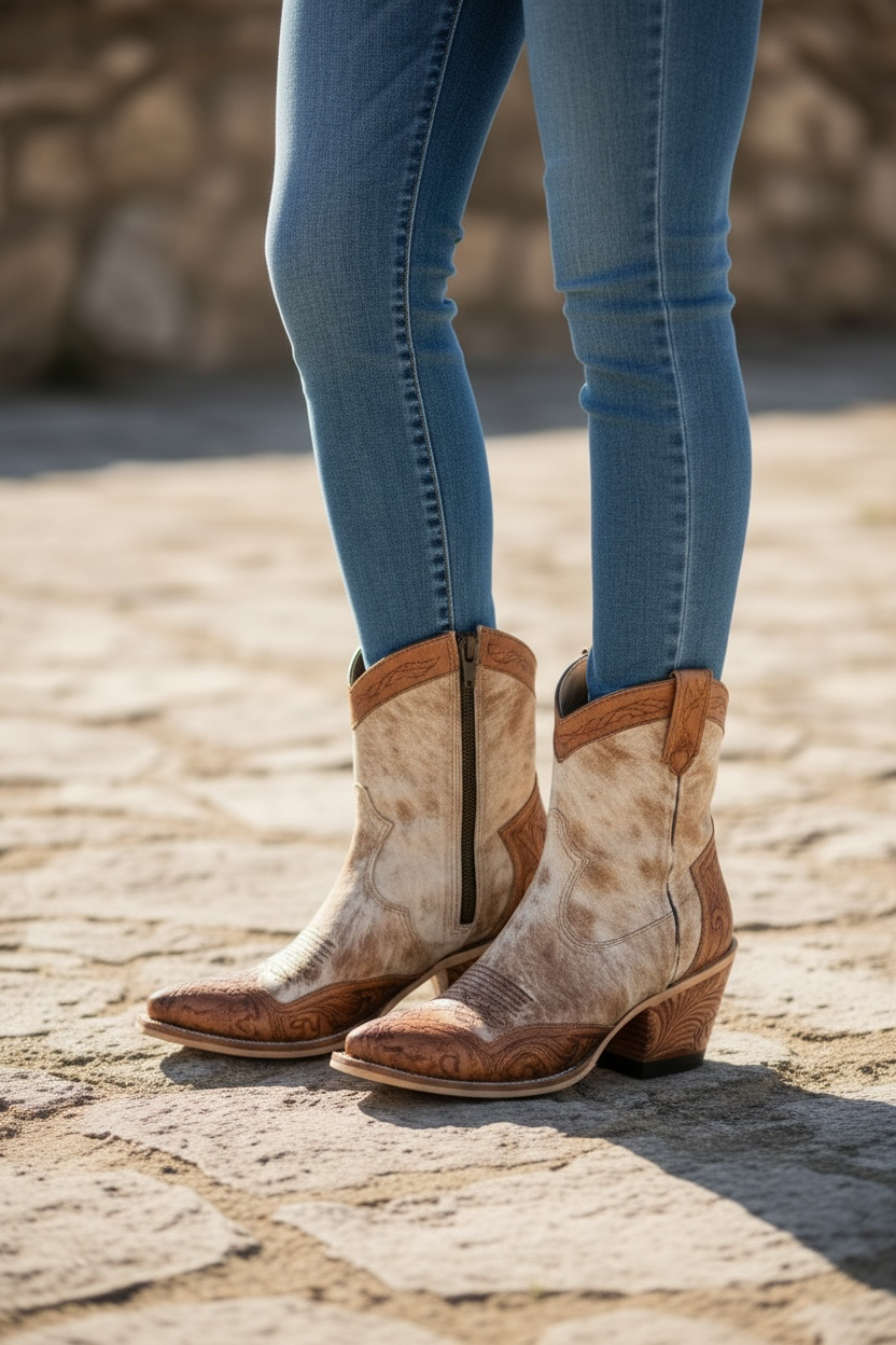 Myra Georgia Trail Hair-on Hide & Hand-tooled Leather Boots