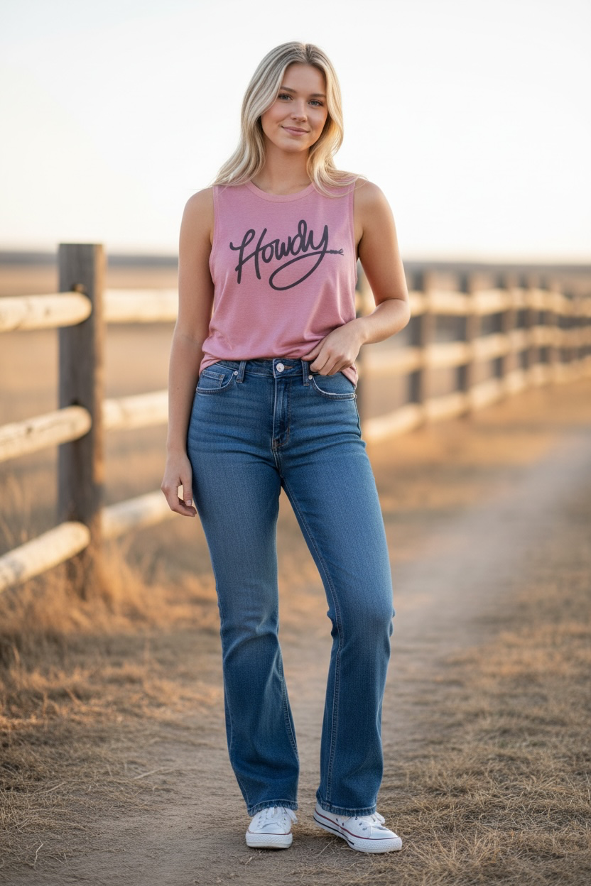 Howdy Cursive Western Typography Women's Jersey Tank Top