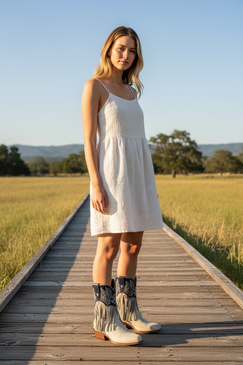 Myra Canyon Night Bird Fringe Booties in Cream