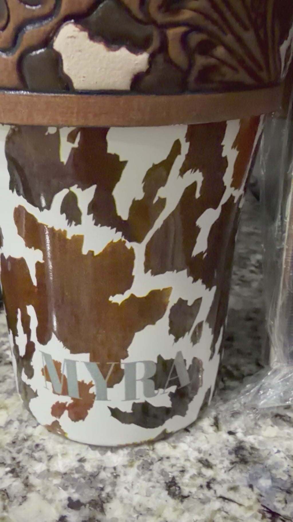 Myra Cow Print Tumbler with Leather Sleeve | Western Style