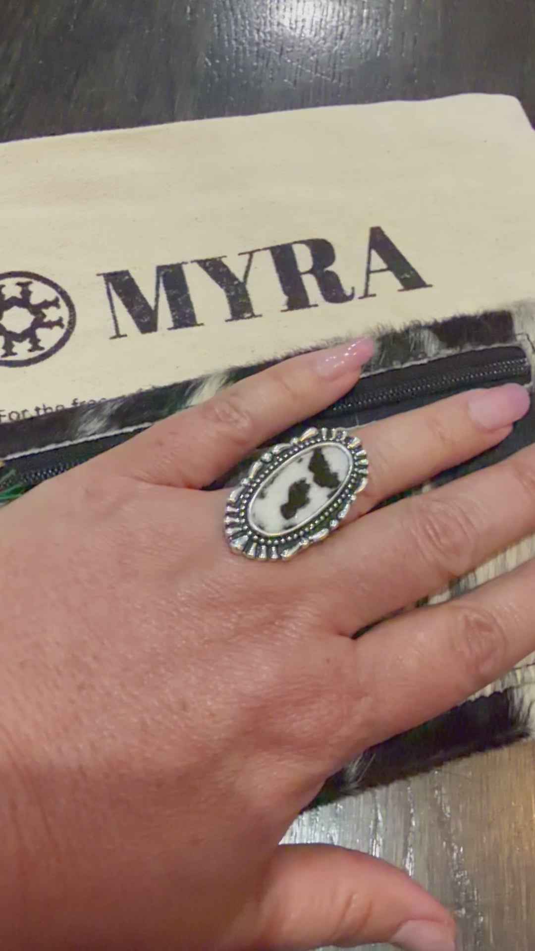 Myra Outlaw Hairon Cowhide Western Boho Statement Adjustable Ring