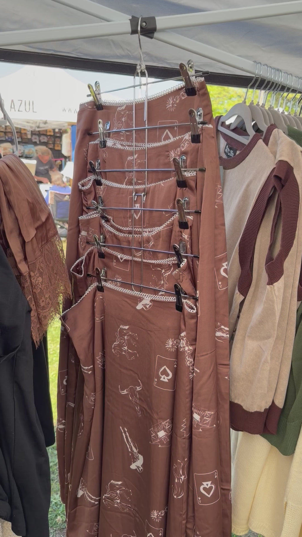 Western Print Satin Long Skirt